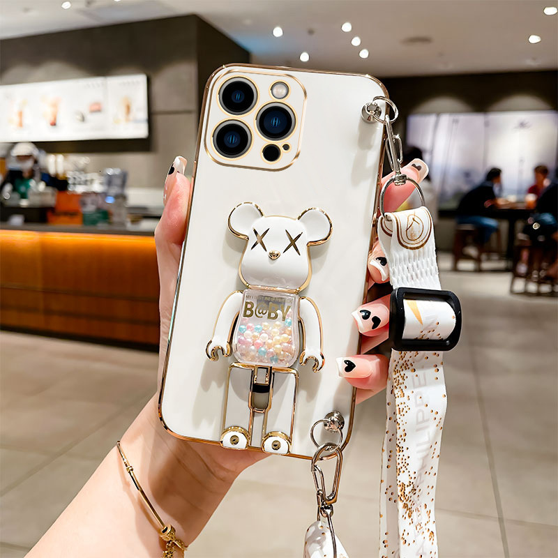 Compatible with Case Electroplated Full Coverage Candy Bear Foldable Stand Crossbody Lanyard Shockproof Cover 250710