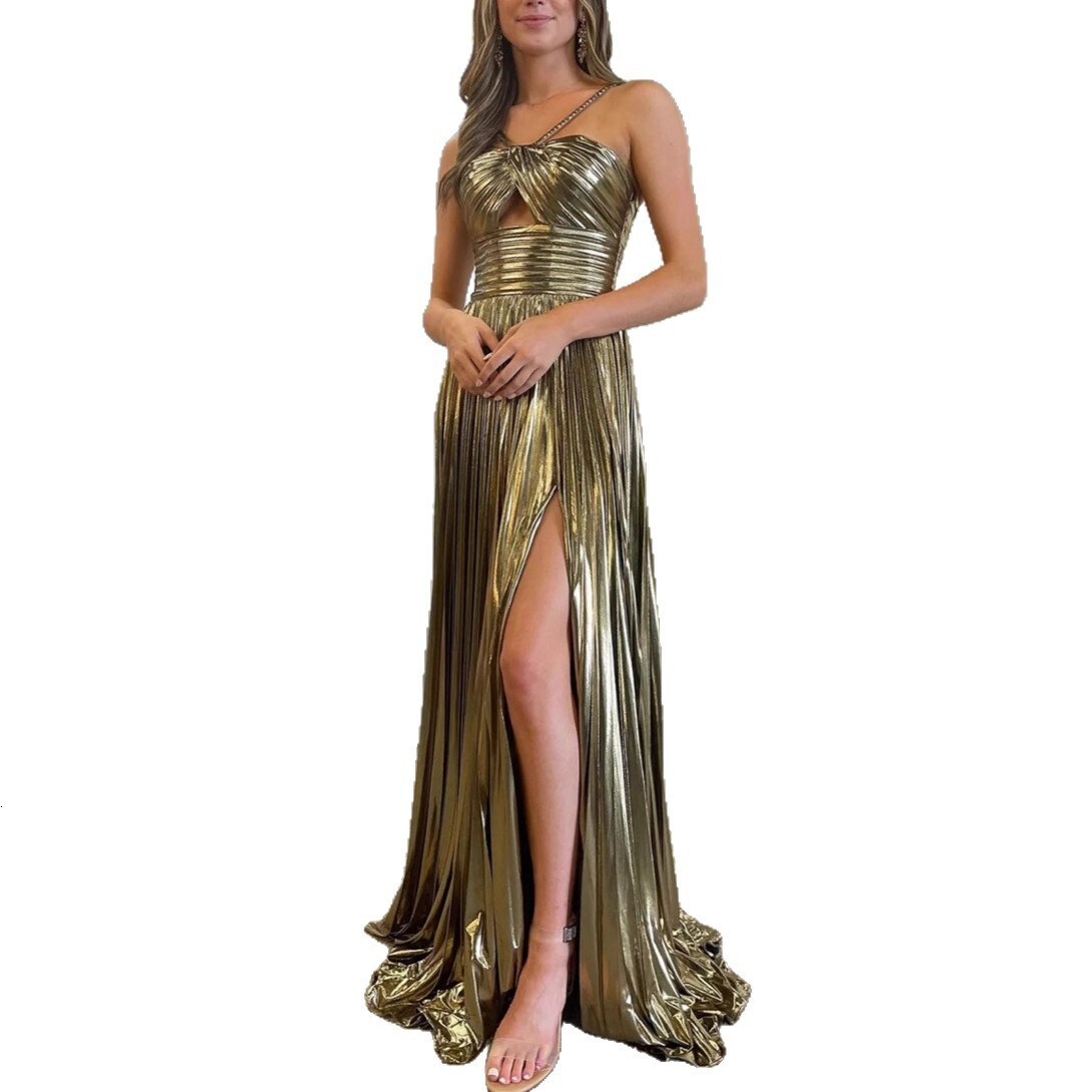 Women's Dress Sexy Evening Gown Slit Sleeveless Gold Stamping Backless 8120 ddmysept