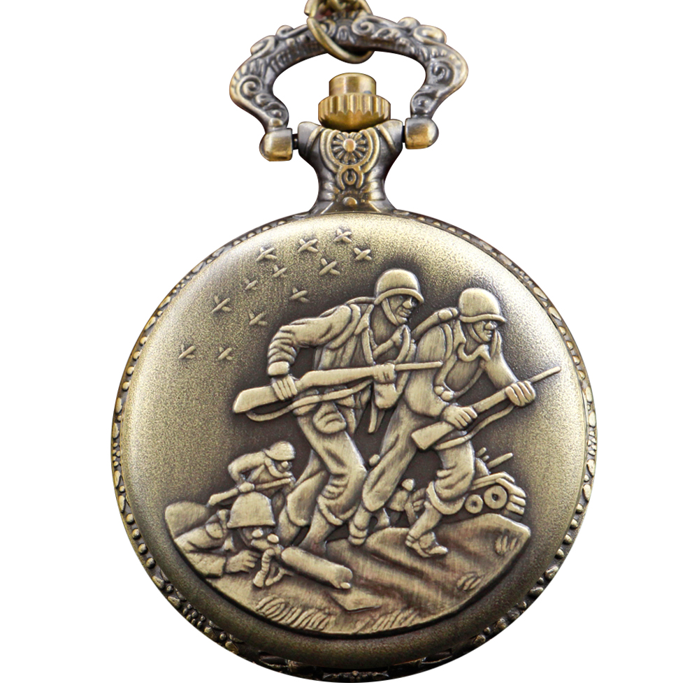 War Memorial Soldier Emblem Pattern Quartz Orologio Tascabile Netro Collana Fas…