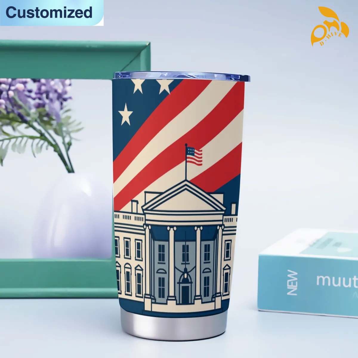 free shipping of customized 20OZ travel mug with sliding cover with exquisite patterns from US