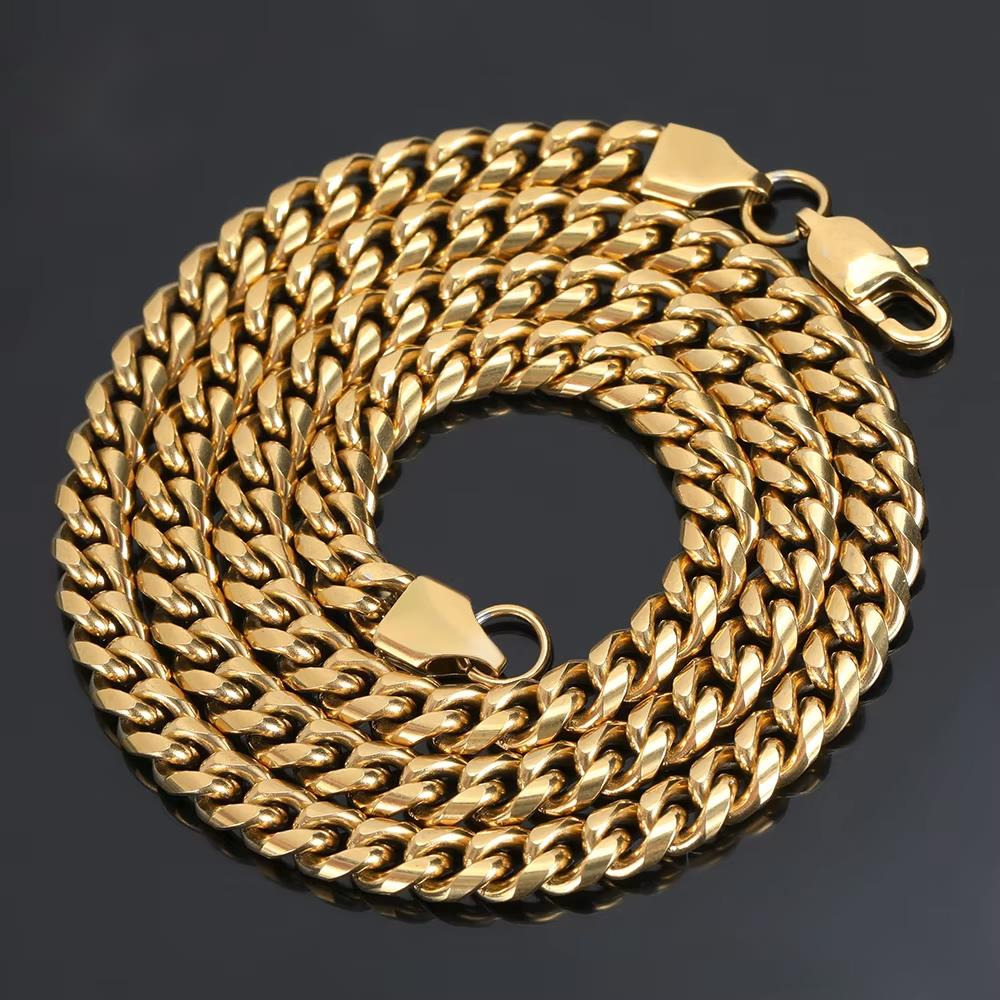 4/5/6/7/8/9mm Mens Stainless Steel Jewelry Miami Cuban Link Chain Hip Hop 18K Gold Plated Curb Link Chain Necklace