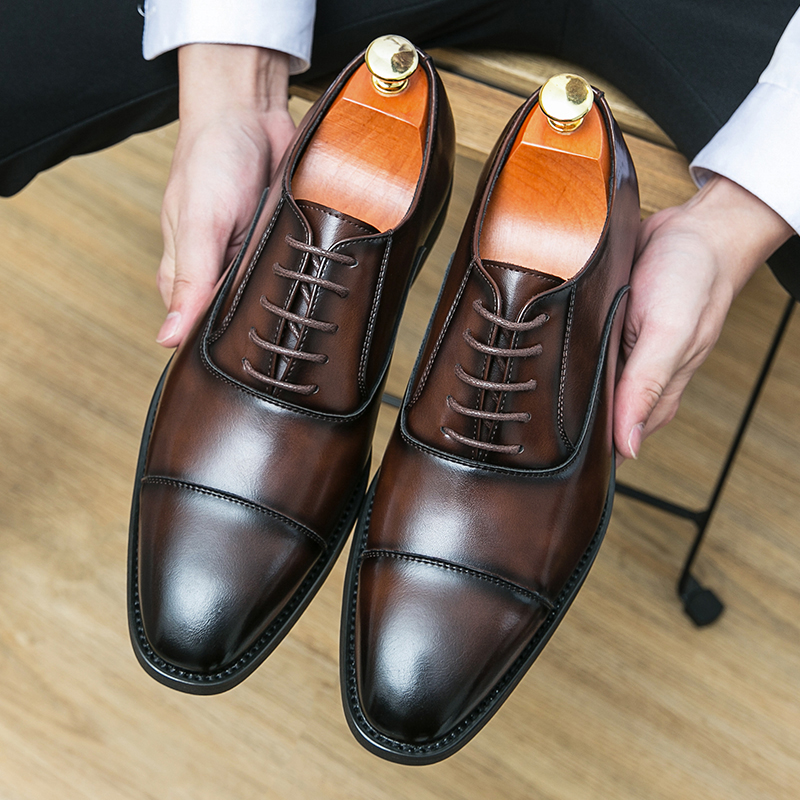 1882-1 British men's formal leather shoes, cowhide pointed shoes, groom's wedding shoes, business casual men's shoes