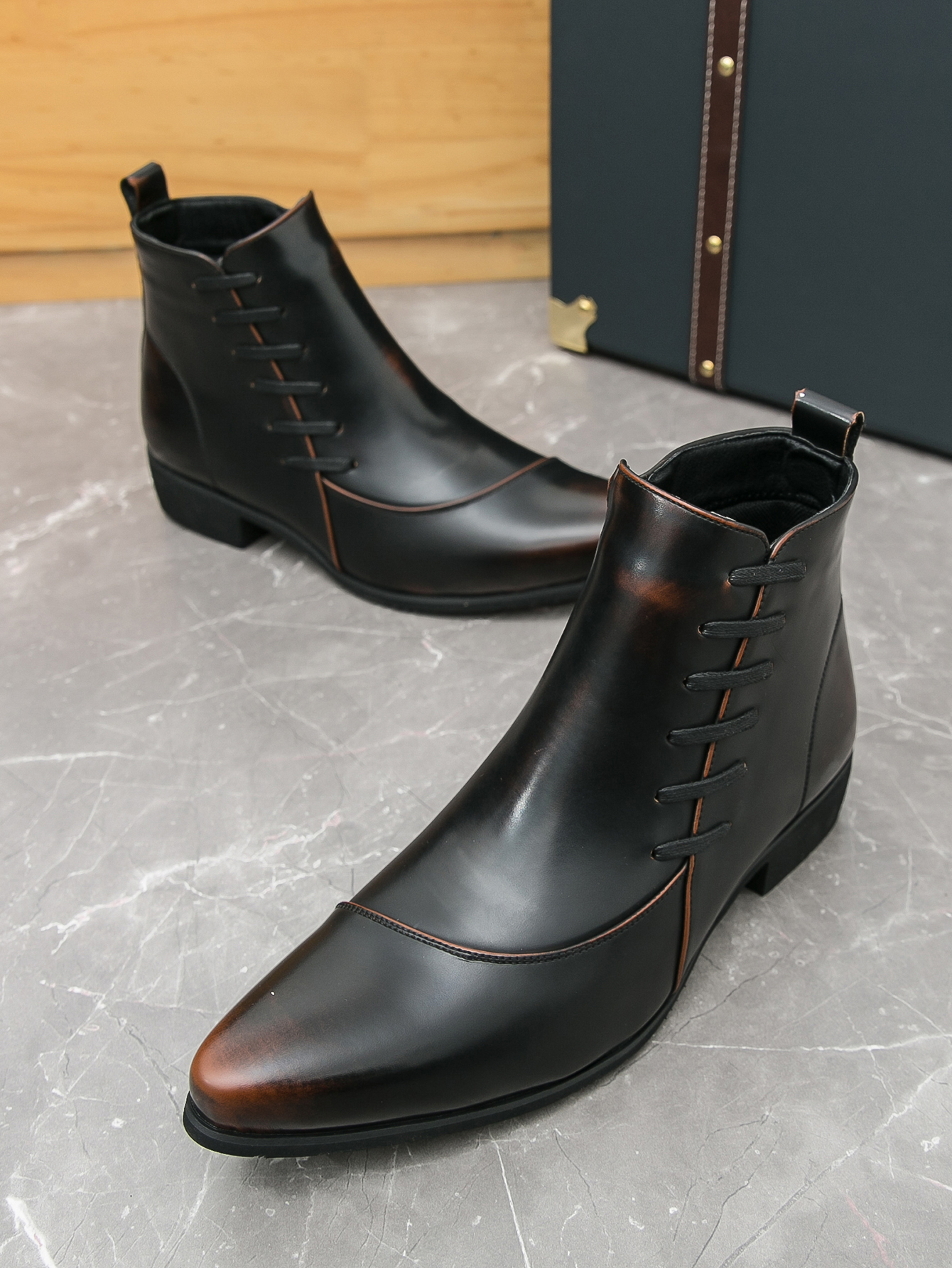 92345- Martin boots men's Korean version British pointed high top men's trendy European and American personalized leather shoes men's B