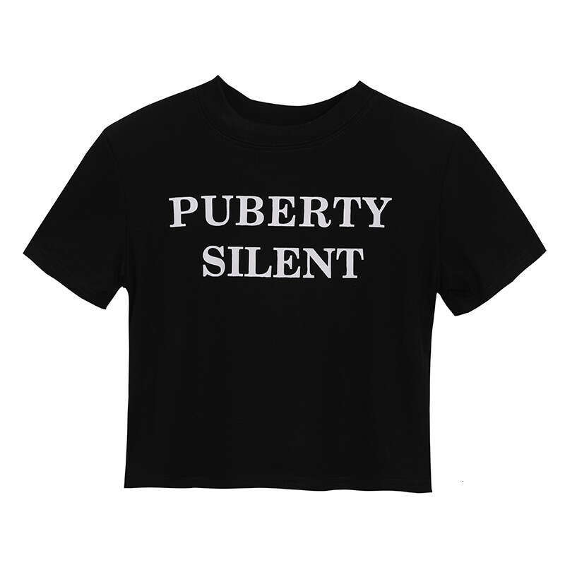 Sleeve T-Shirt For Women, Inner Wear, Short Base Shirt, Spring Summer, Slim Fit, Letter Print, White Student Top B5