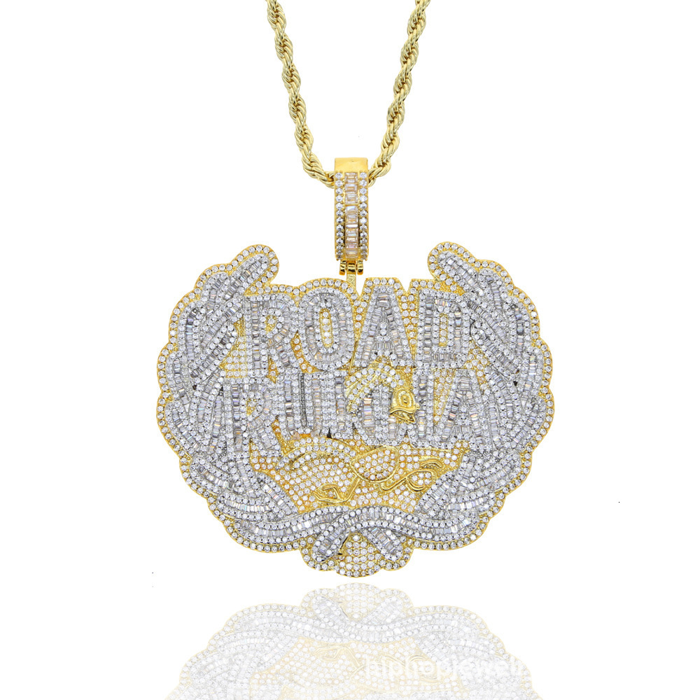 Iced Out Bling CZ Letter Road Runna Pendant Necklace Cubic Zirconia Two Tone Color Badge Charm Men Fashion Hip Hop Jewelry 241214