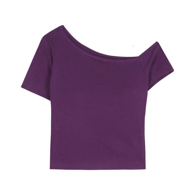 Sexy Hot Girl Asymmetrical Neck Off-Shoulder Sleeve T-Shirt Women Summer New Slim Fit Short Versatile Top Trendy B5