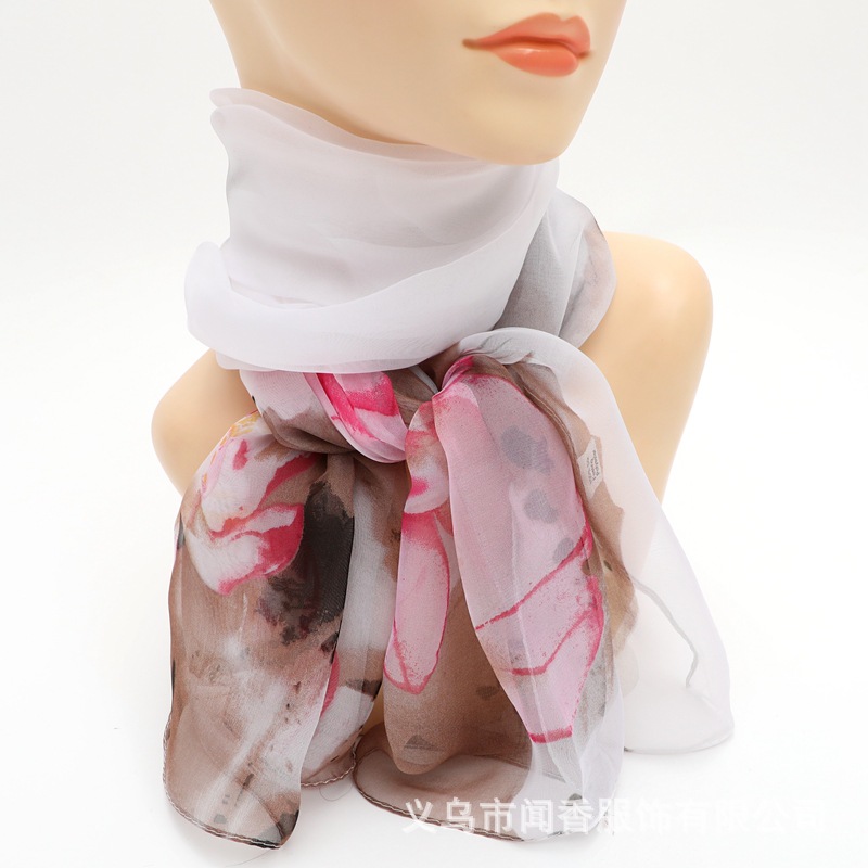 K1305 Four seasons universal thin Georgette silk scarf women autumn and winter all-match cold-proof scarf spring and summer sun protection