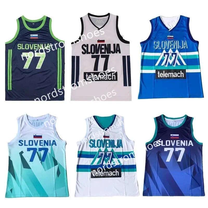 Basketball Jerseys SLOVENIJA Team 77 Doncic JERSEY Sewing Embroidery Outdoor Sportswear Cheap High Quality White Blue Champion
