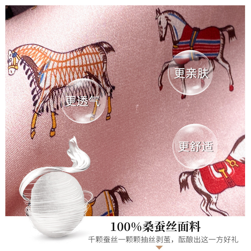 British War Horse Silk Scarf for Women Spring and Autumn Pink Long Mulberry Silk Scarf Hairband Matching Shirt 250710