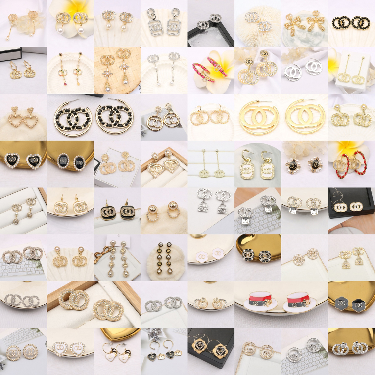 Crystal Earring Wholesale 500Style Mix Simple Style 925 Silver Geometric Round Stud Rhinestone Pearl Earrings Famous Women Wedding Party Classical Jewerlry Gifts