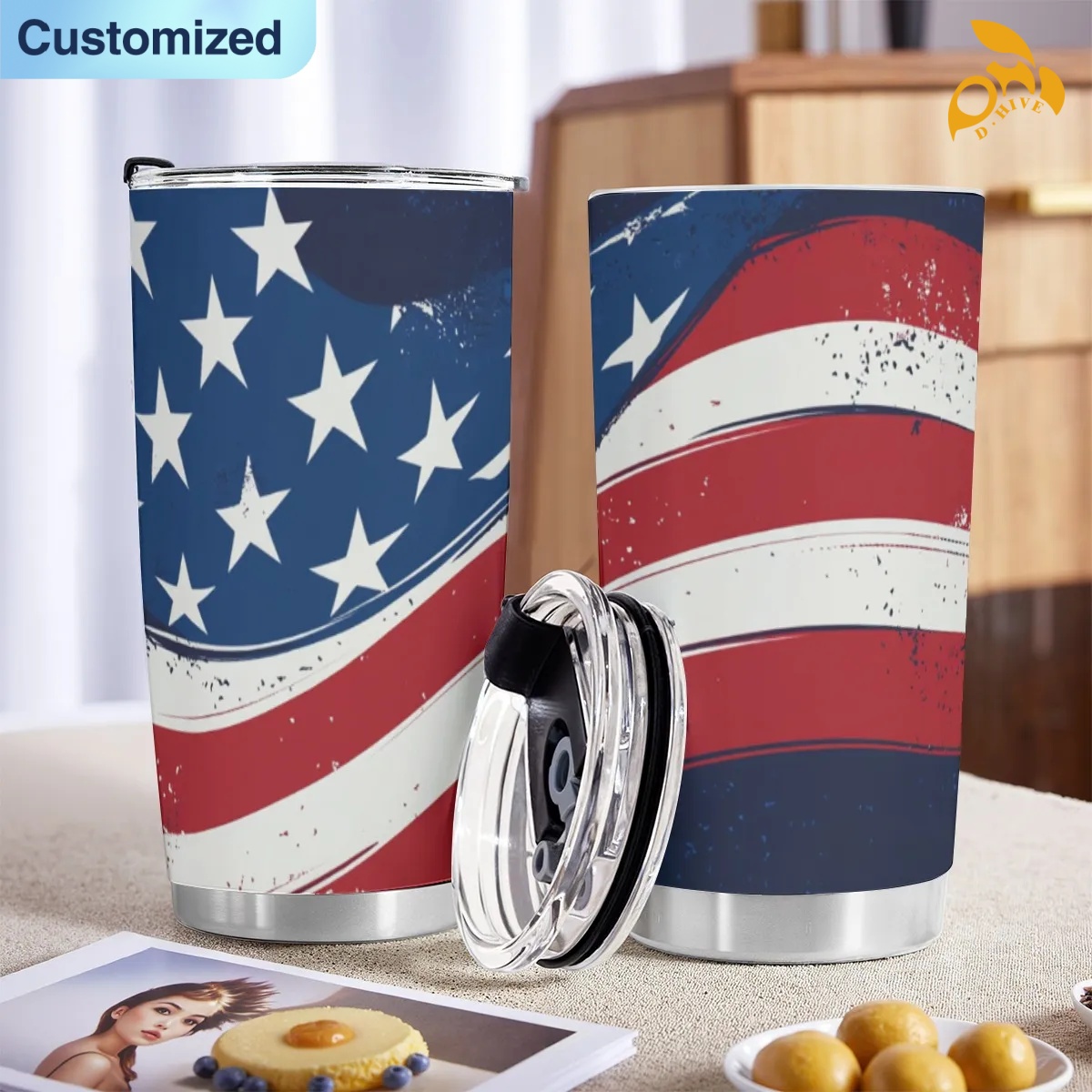 free shipping of customized beautiful 20OZ travel mug with sliding cover with exquisite patterns from US