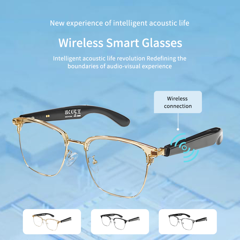 LIGE Smart glasses, adaptive photochromic lenses with light, open ear speakers and microphones Wireless call music control sports outdoor glasses