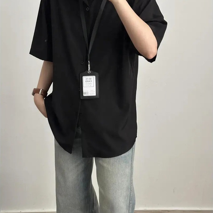 Black Ice Silk Short Sleeve Shirt for Men, Summer Trendy Brand, Thin Loose Casual Shirt, Layered Sun Protection Jacket