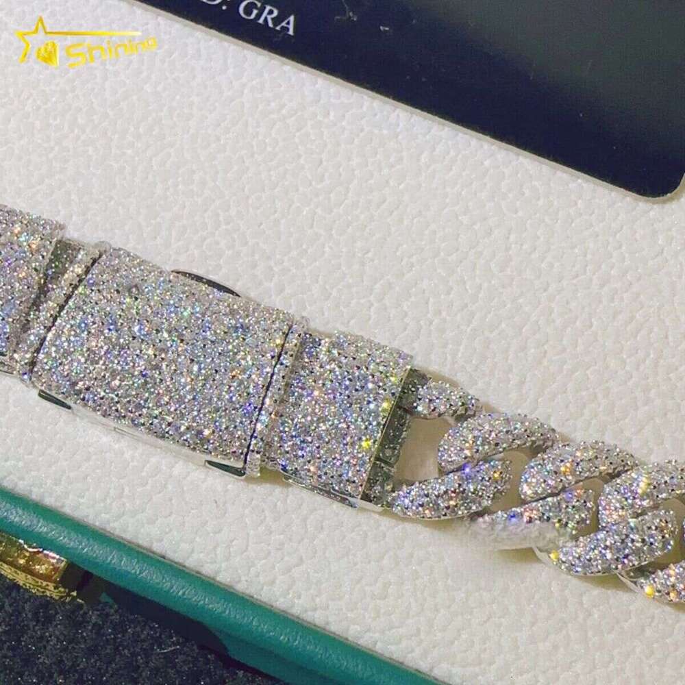 12mm Necklace Pure Sier Iced Out Hip Hop VVS Moissanite Cuban Bracelet Chain