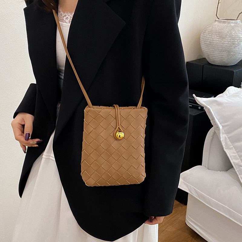 Free shipping designer Carefully Selected French Style High-End Woven Women Bag Fashionable Vertical Phone Bag Vintage Coin Purse Textured Crossbody B