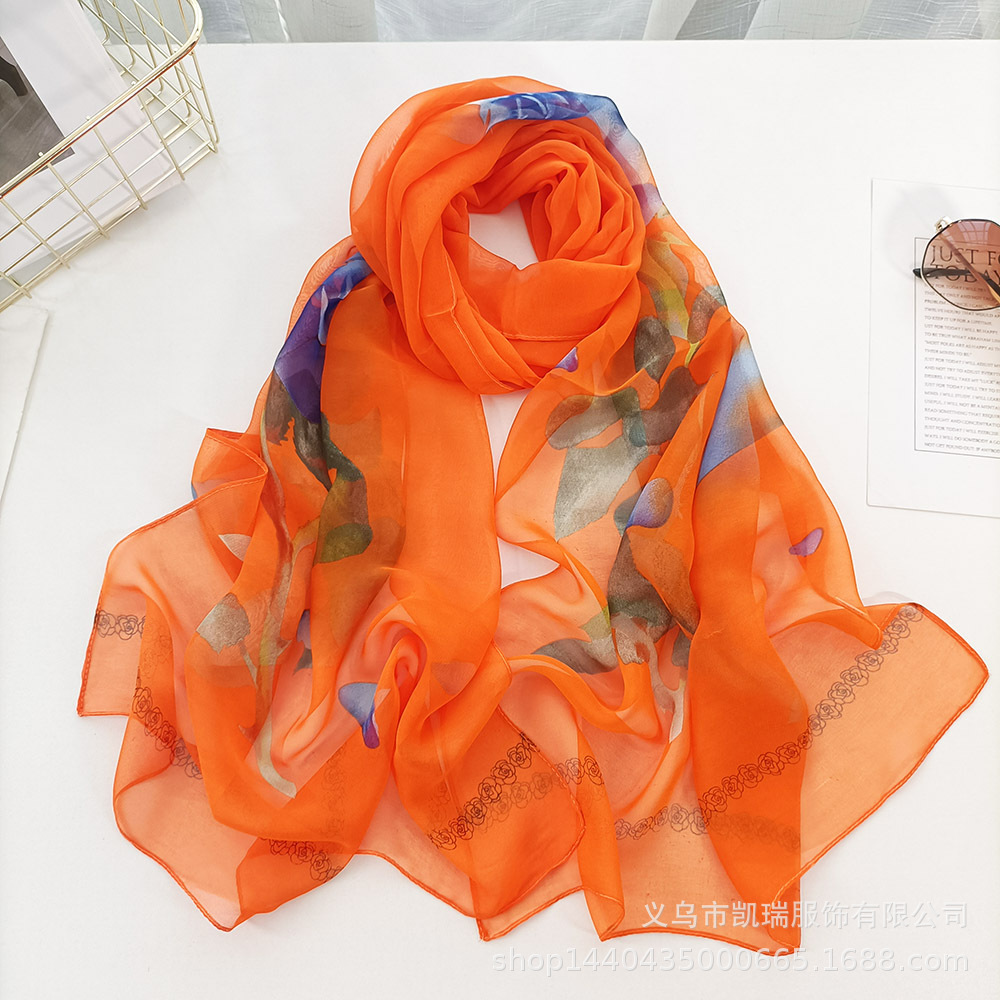K1304 Women's thin silk scarf Qiaoqi imitation silk versatile neck decoration Korean sunscreen mother style rose spring and autumn scarf
