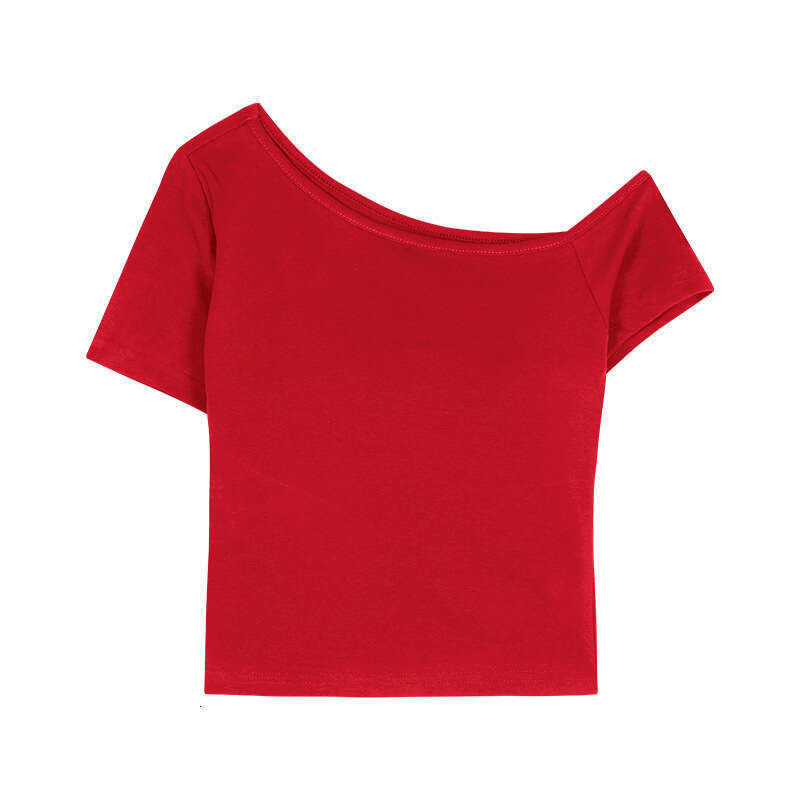 Sexy Hot Girl Asymmetrical Neck Off-Shoulder Sleeve T-Shirt Women Summer New Slim Fit Short Versatile Top Trendy B5