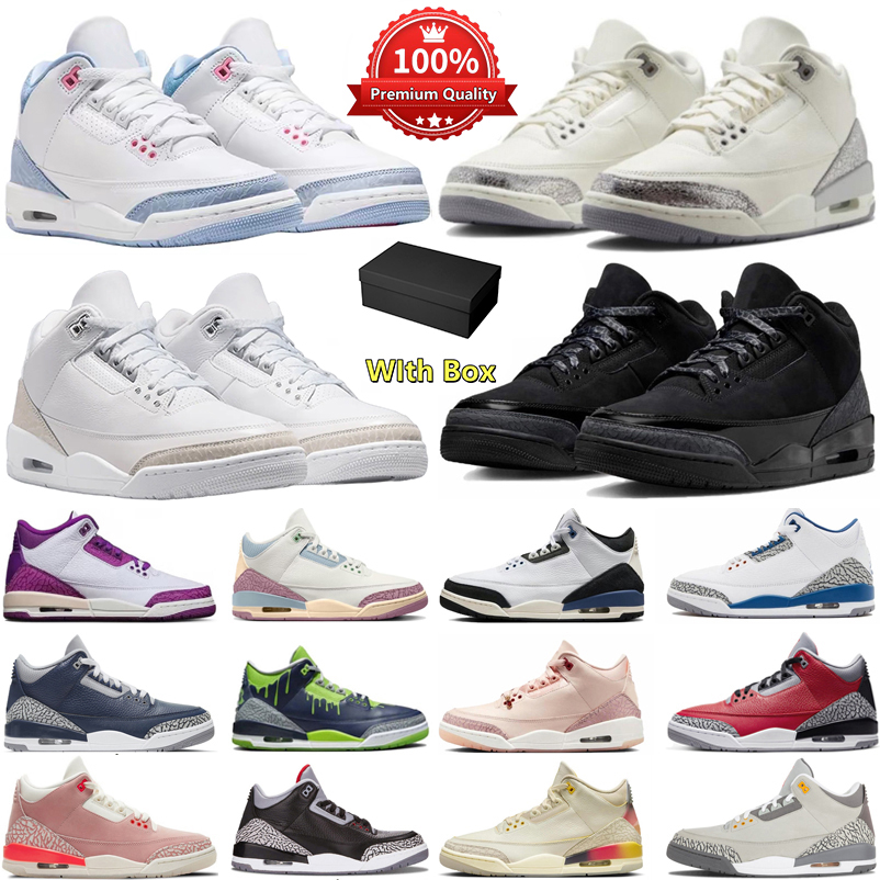 Designer Basketball Shoes 3 3s Sports Sneake With Box Men Cobalt Bliss Black Cat Pure Money Valentines Day Throw Line Metallic Sier For the love Womens