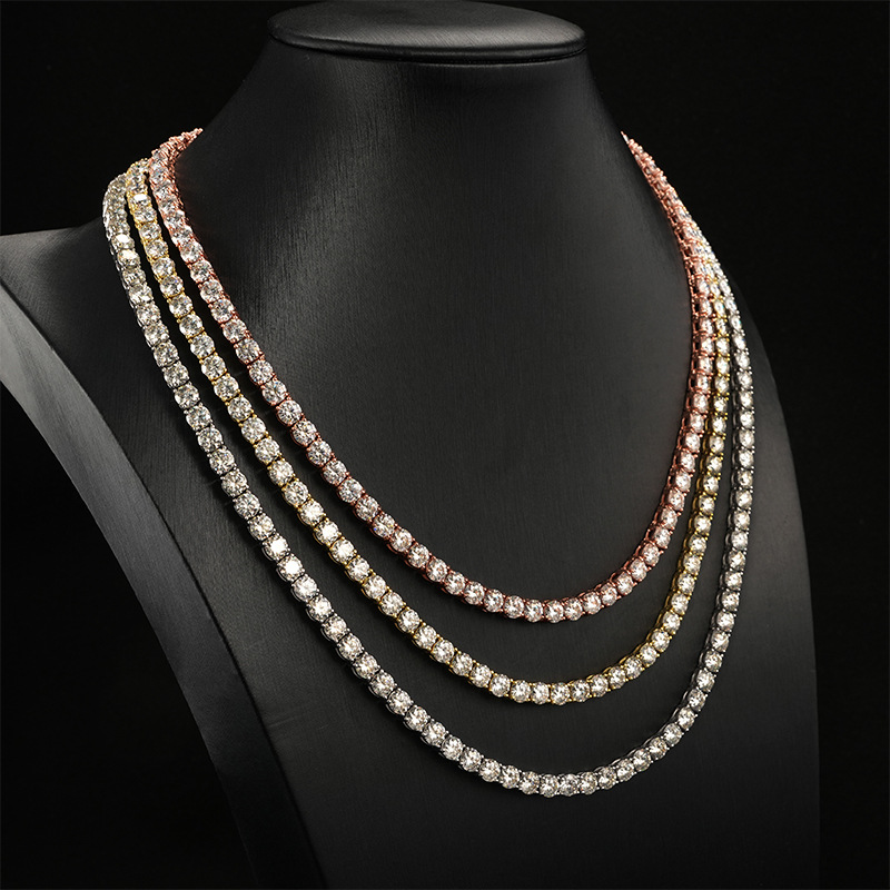 Hip Hop Moissanite Necklace 925 Sterling Silver Iced Out 3mm Moissanite Tennis Chain Necklace