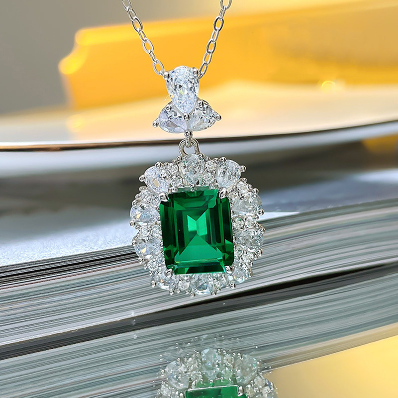 Choucong Brand New Wedding Sets Jewelry Sterling Sier Fill Emerald Zircon CZ Dia Party Stud Earring Princess Ring Clavicle Necklace Gift