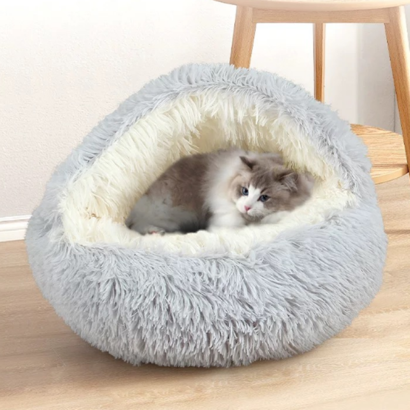 Semi-Enclosed Cat Bed - Cozy Cave with Removable Cushion, Machine Washable, Anti-Anxiety for Indoor Cats/dogs