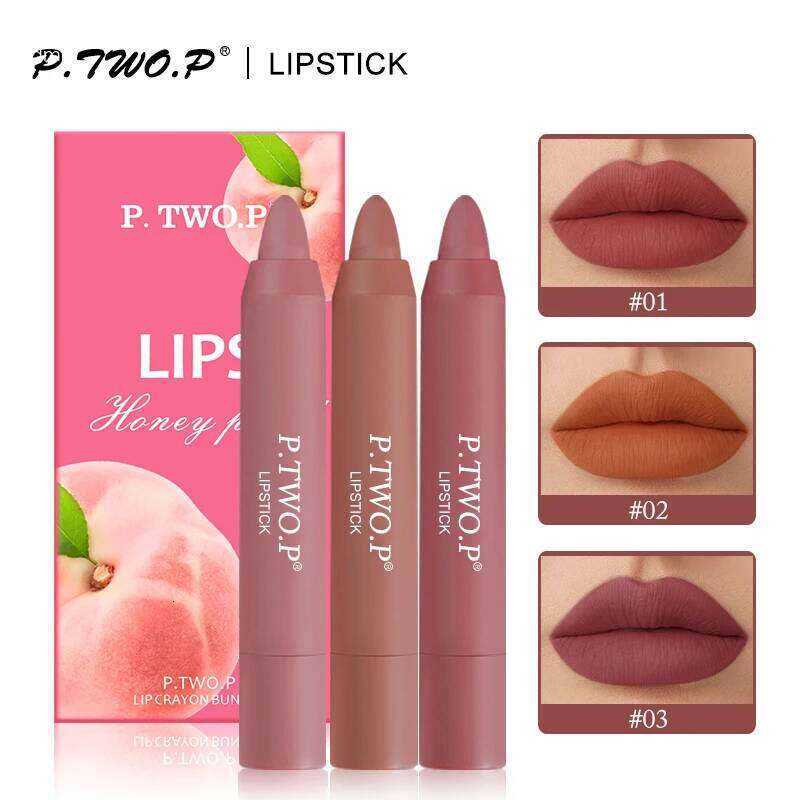 P.TWO.P 3 Pcs Set Different Colors Sexy Long Lasting Waterproof Matte Lipstick Pencils Moisturizer Lips Makeup Kit Lip X250710