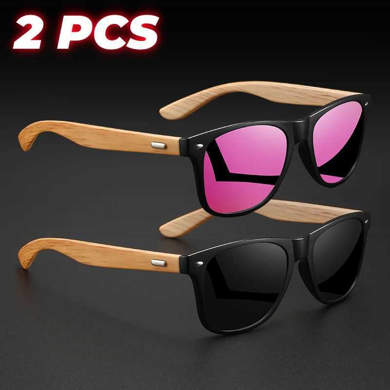 2PCS Retro Square Sunes Bamboo-Like Tp Silver Rivet Accents UV400 Unisex Gift for Outdoor Daily Vintage Egance W250709