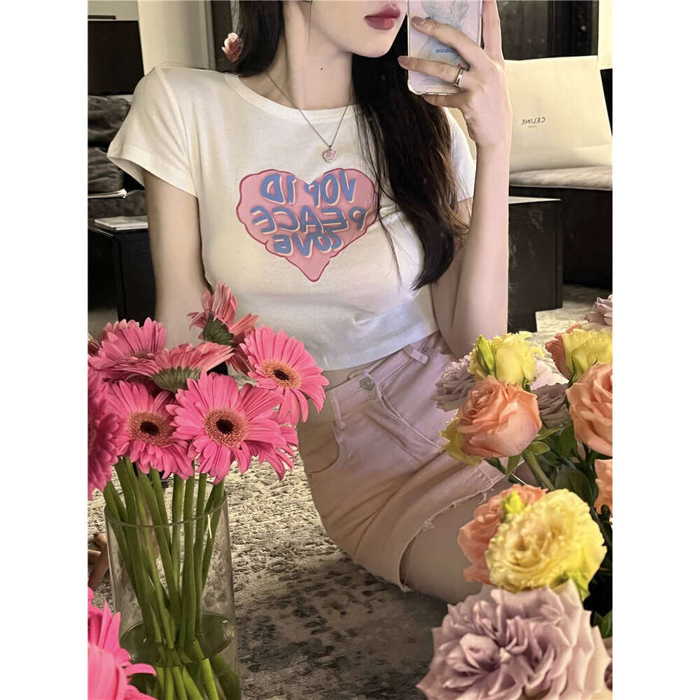 Sleeve T-Shirt For Women Summer New Ins Trend Sweet Spicy Girl Printed Design Short Slim Fit Student Top B5
