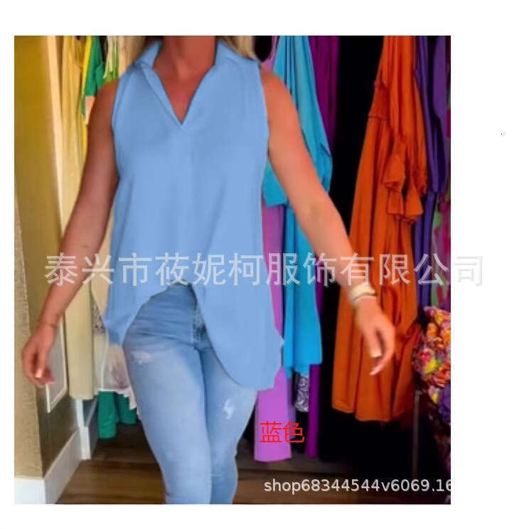 New Spring And Summer Women's Sleeveless Solid Color Back Pleated Shirt B5