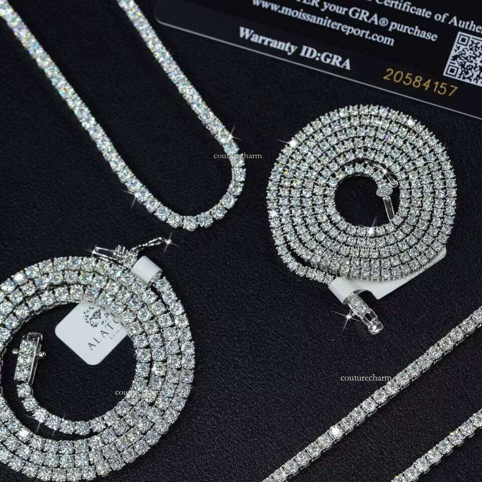 Hip-Hop Sier Necklace Iced Silicon Stone Tennis Chain