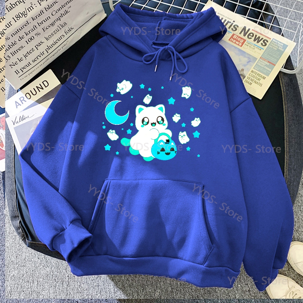 Blue Cat Aphmau Hoodie Men/Women Harajuku Kawaii Hoodies Y2k Unisex Anime Cartoon Sweatshirts Fashion Tops Casual Clothes