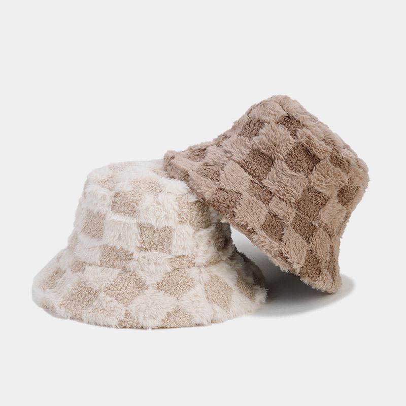 Autumn Winter Solid Color Plaid Fisherman Hat Unisex Outdoor Artistic Versatile Bucket Hat Thickened Warm Sun Hat 250710