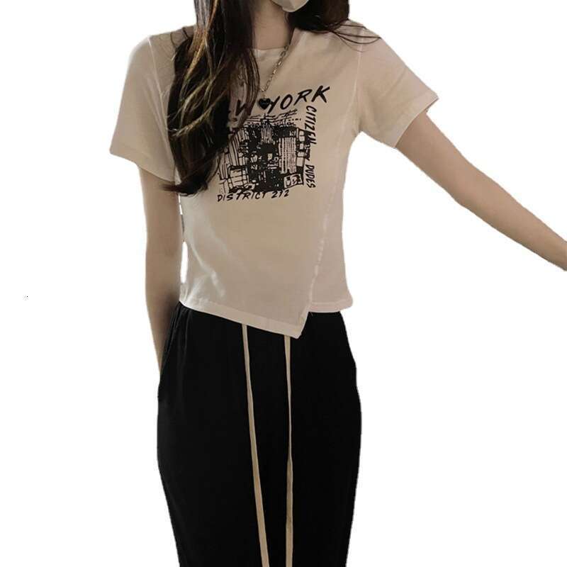 Spicy Girl Style Design T-Shirt Summer New Irregular Unique Niche Ins Short Sleeve Top For Women Trendy B5