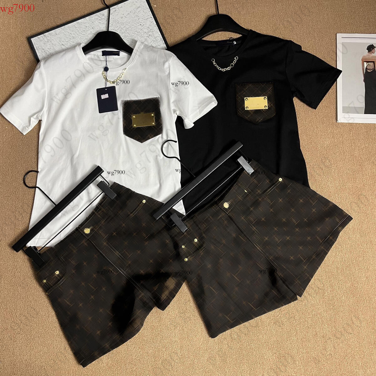 Women's Skirt Pants Set Designer Short Sleeve Skirt Pants Two-Piece Set Brand Women's Fashion Letter Embroidery Denim Skirt Vacation Casual Pants Two-Piece Set