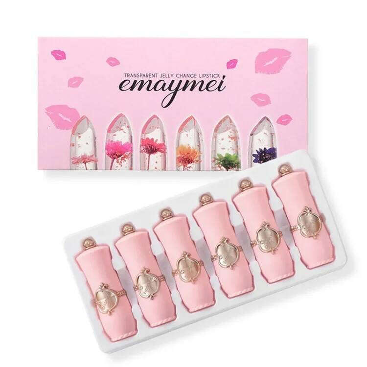 6pcs Make Up Lipstick Set Dry Flower Jelly Crystal Clear Long Lasting Moisturizing Lips Color Change Pink Lip Gloss Cosmetics X250710
