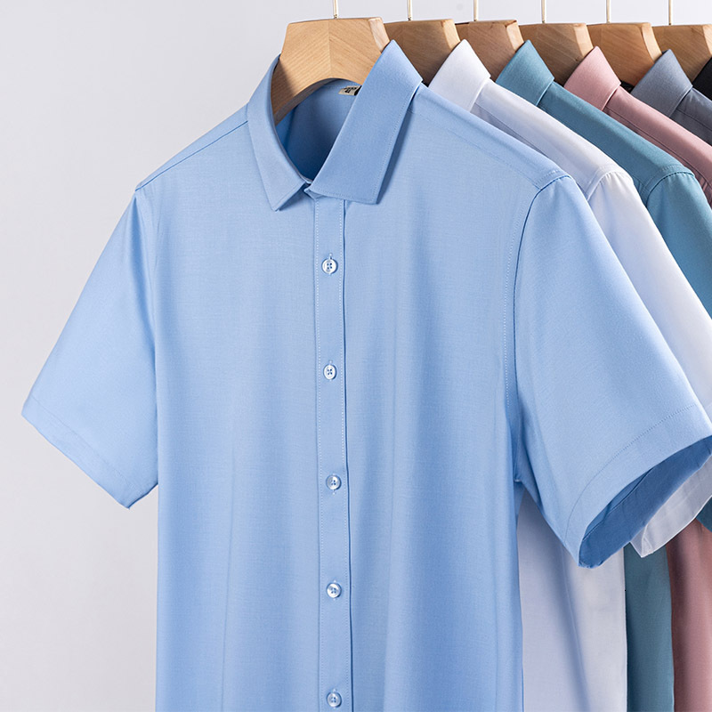 Men's Short Sleeve Modal Non-Iron Stretch Wrinkle-Resistant Business High-End Casual Work Shirt