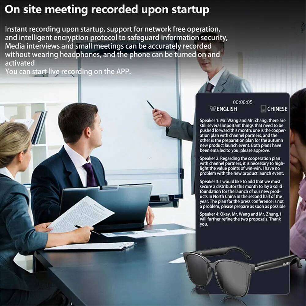 Designer Brand Smart Headset Automatic Speech Translation AI Support Language Travel Business Meeting Audio Sunglasses