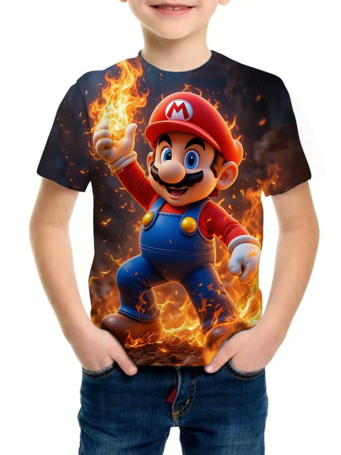 Fashion Super Mario Brothers T-Shirt Childrens Clothing Top Boys Game 3D Printing Anime O Neck z2507098W3I
