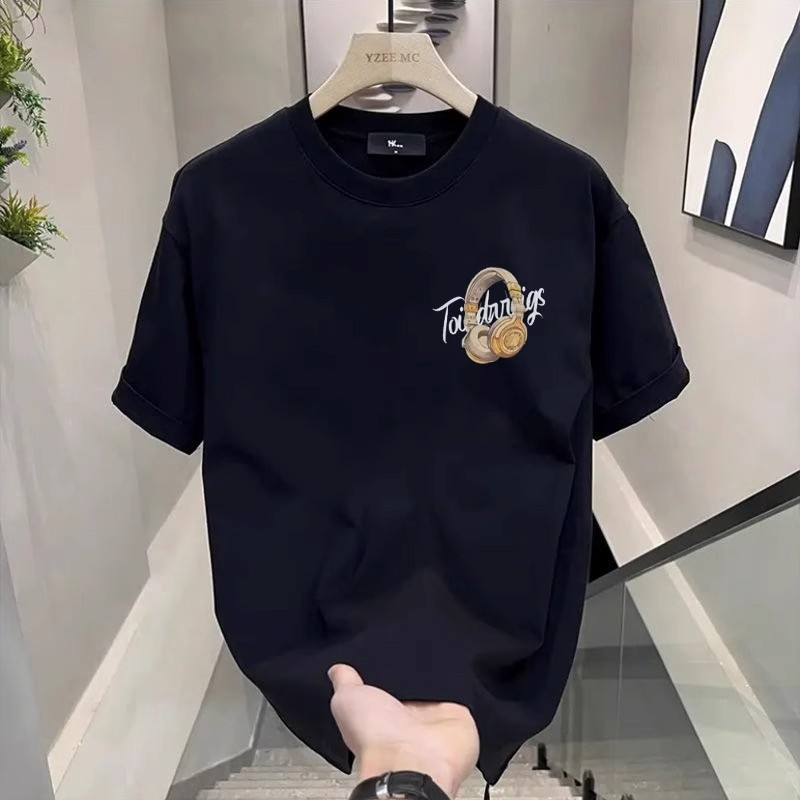 free shipping for man The new summer pure cotton men's printed T-shirt is a trendy and versatile round-neck T-shirt Cartoon print Youth trend