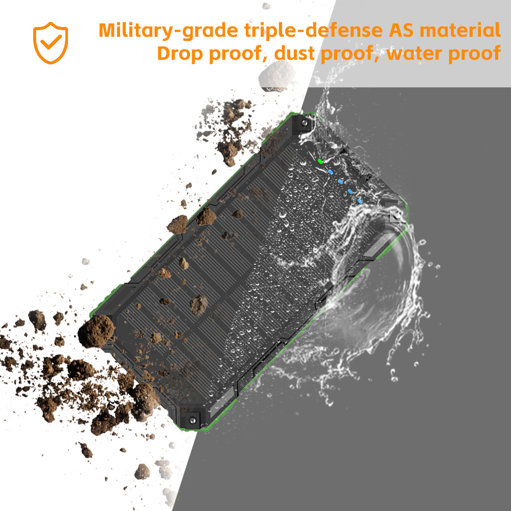 Portable Solar Power Bank 20000mAh Wireless Charger External Battery Charging with Self-charging Cable for All Mobile Devices Camping