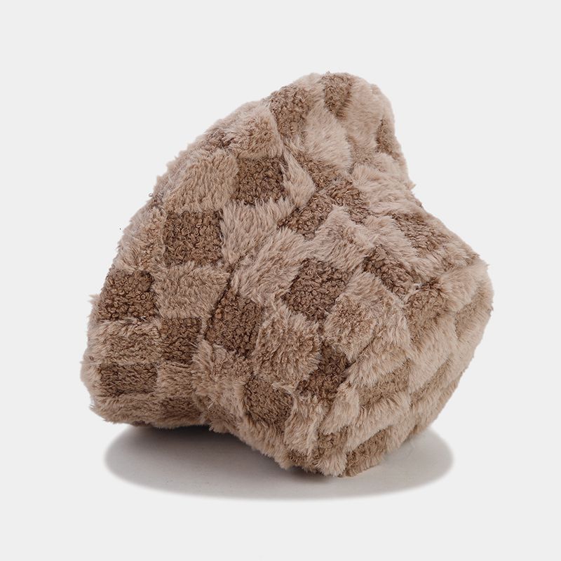 Autumn Winter Solid Color Plaid Fisherman Hat Unisex Outdoor Artistic Versatile Bucket Hat Thickened Warm Sun Hat 250710