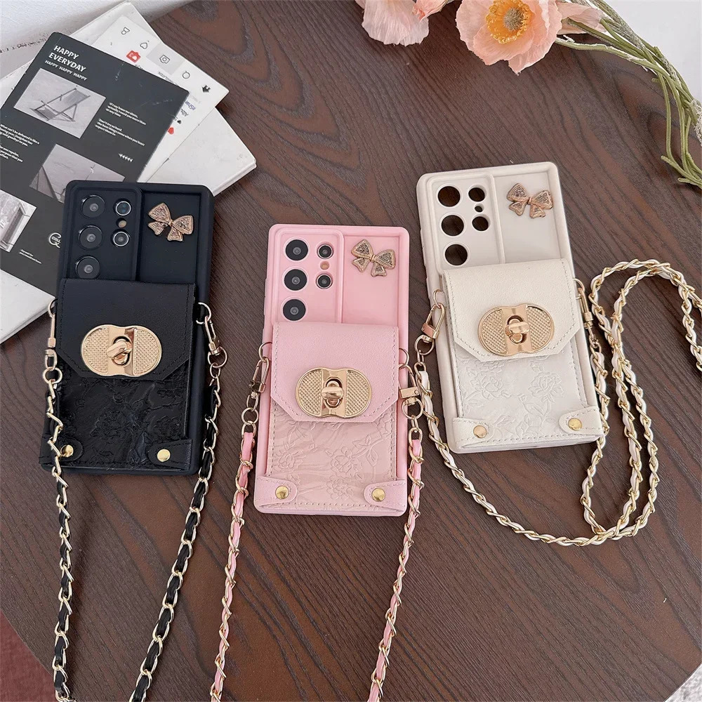 Solid Color Crossbody Wallet Case for Samsung Galaxy S24 S21 FE S25 Ultra S23 S22 Plus A06 A16 A56 A36 A54 A55 A35 A25 A15 Cover 250710