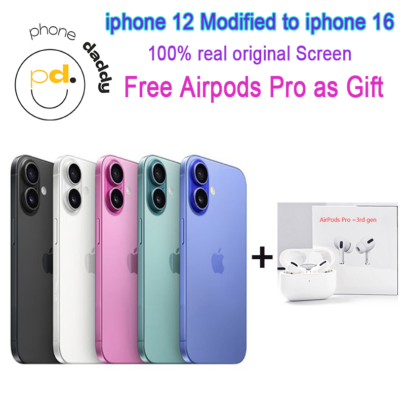 Original Unlocked iphone 12 Covert to iphone 16 Cellphone 4GB RAM 64GB 128GB 256GB ROM Mobilephone show"iphone 16" in settings Original Oled Screen
