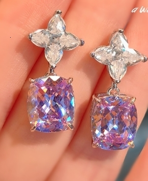 High-End Purple Kunzite Ice Flower Cut Earrings High Carbon Diamond Stud Earrings Jewelry Purple Diamond Earrings High-End Earrings for Women250710