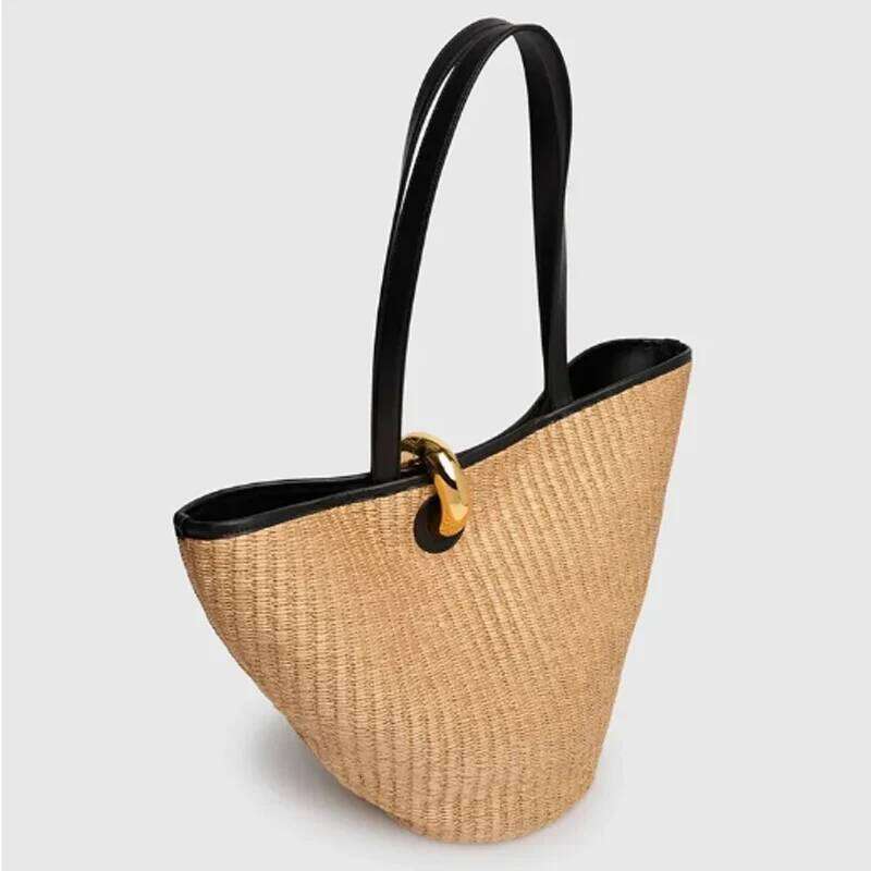 2025 New Trend Casual Large Capacity Raffia Grass Weaving Golden Buckle Straw Woven Handbag Irregular Shape Female Shoulder Bag