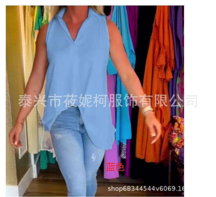 New Spring And Summer Women's Sleeveless Solid Color Back Pleated Shirt B5