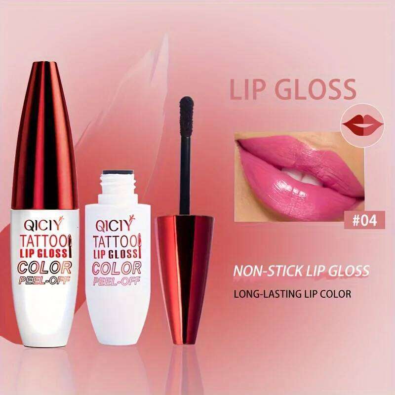 QICY Tattoo Lip Gloss Peel-Off Long-Lasting Moisturizing Liquid Lipstick with Waterproof Non-stick Cup Glossy Finish Nourishing X2507