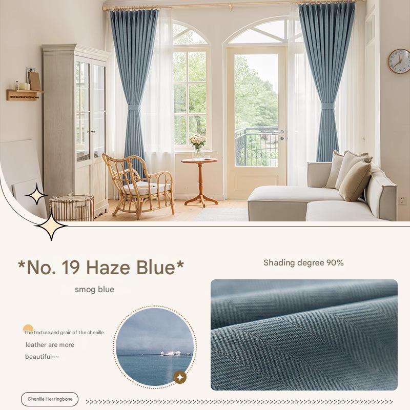 YL-36535 new chenille herringbone curtain high temperature setting modern simple finished living room bedroom blackout curtain