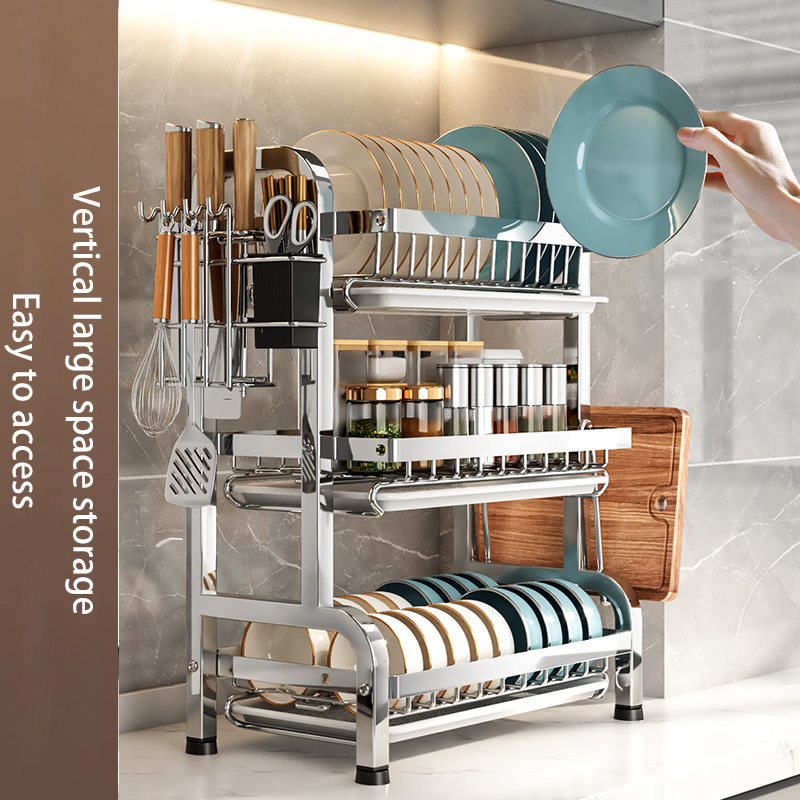 Kitchen storage rack Durable Kitchen Organizer: Multipurpose Stainless Steel Dishware Racks for Plates & Bowls