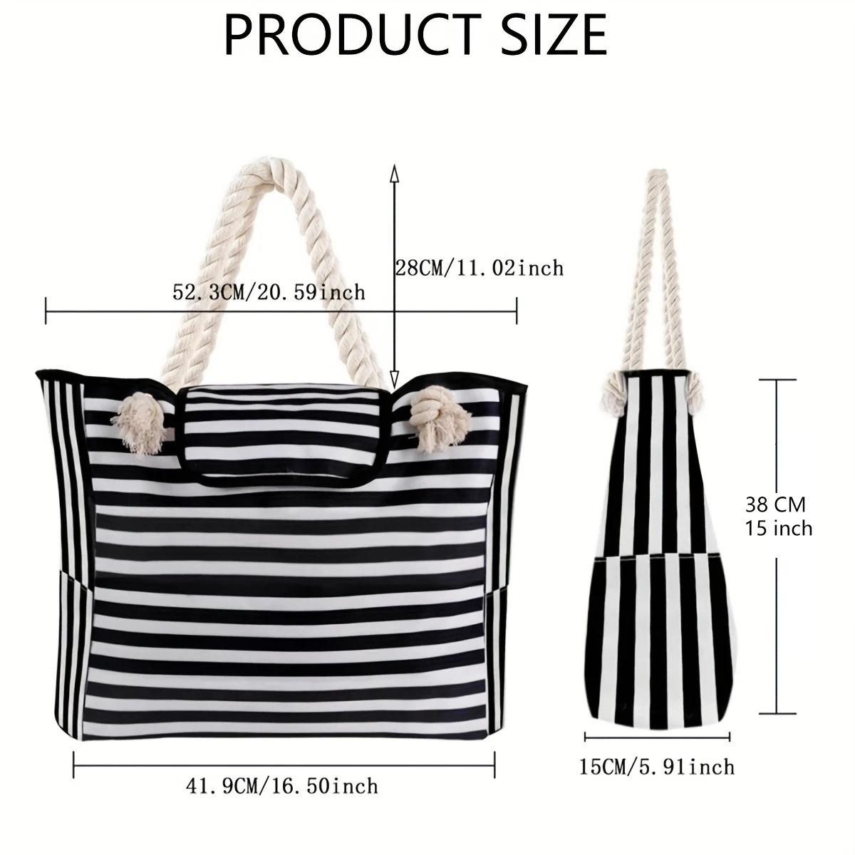 Women's Striped Beach Handbag - Linen Material Handbag - Foldable Lightweight Waterproof Travel Bag - 250730
